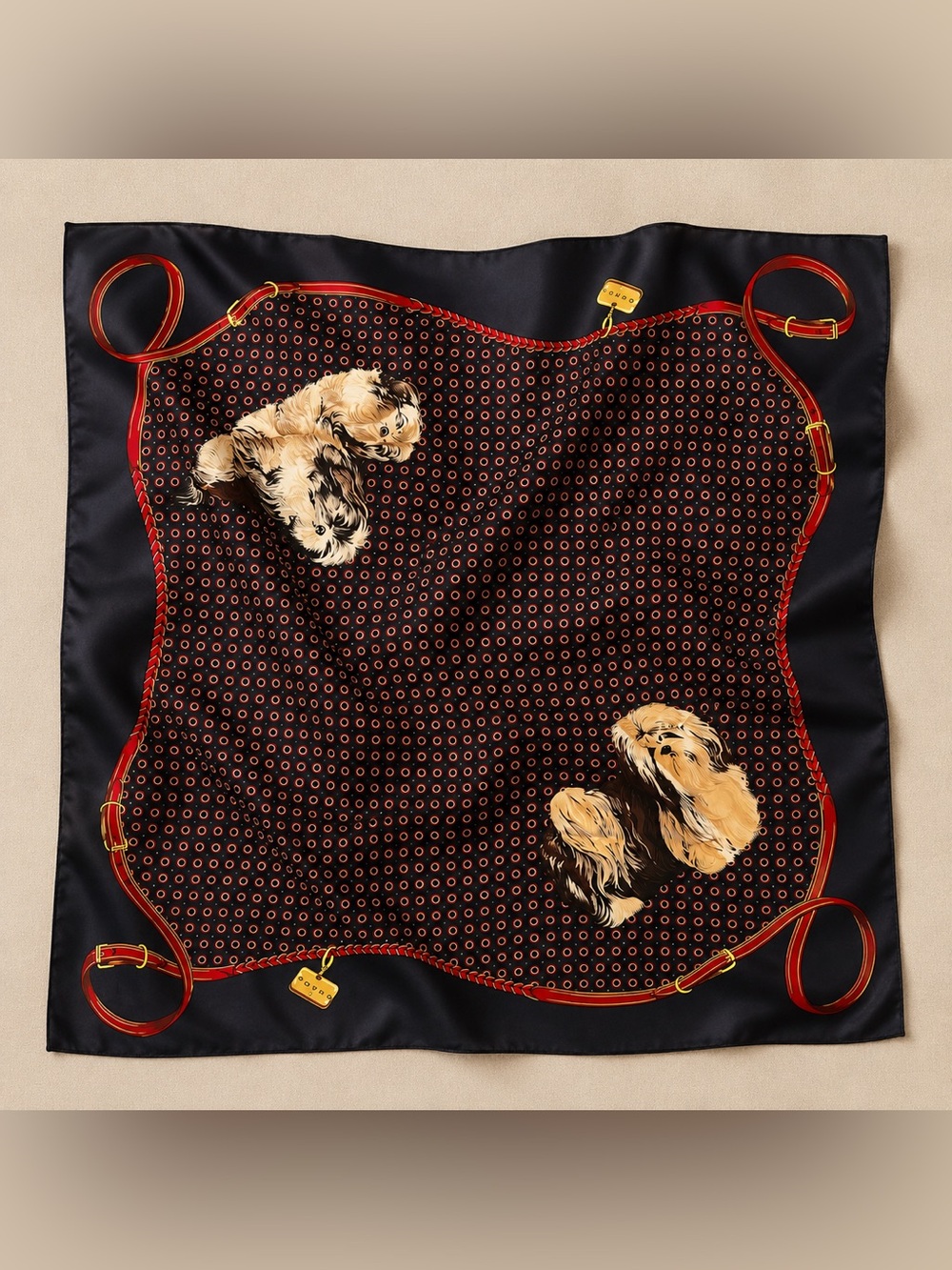 Echo Navy Silk Dog Print Square Scarf Italy Vintage Equestrian Luxury - Picture 2 of 16